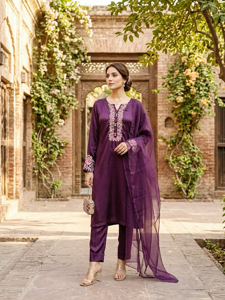 Deep Plum Silk Ensemble