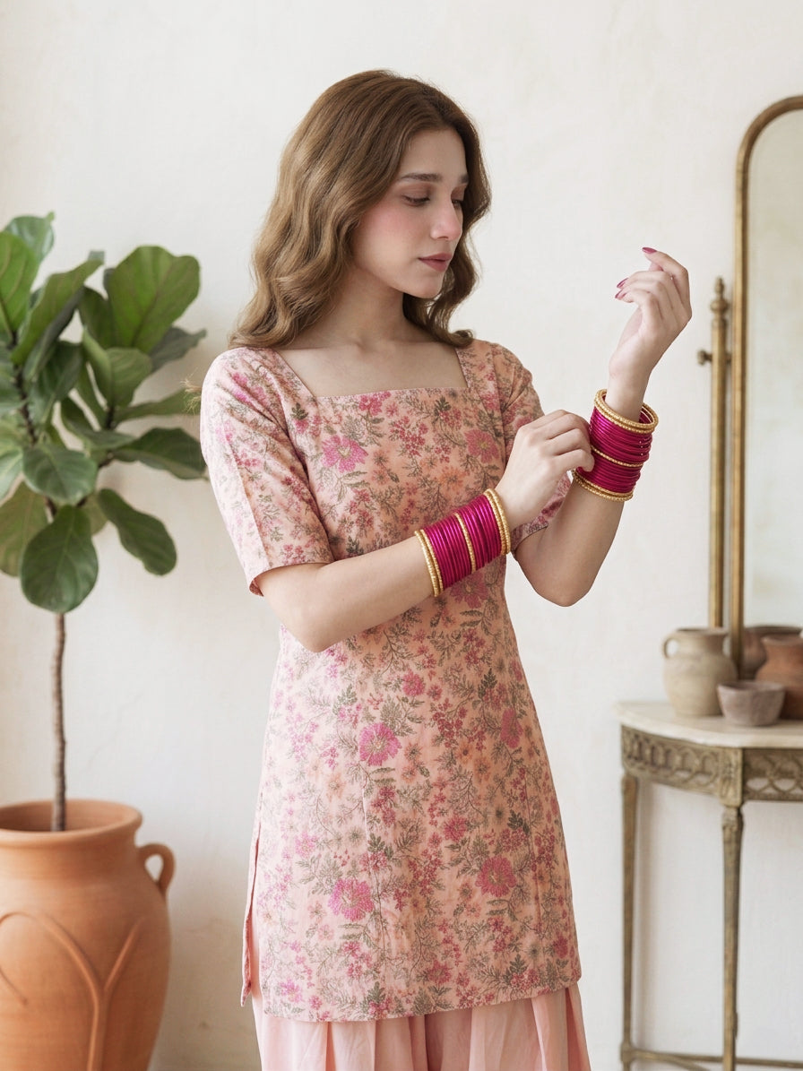 Peach Blossom Printed Kurta Set